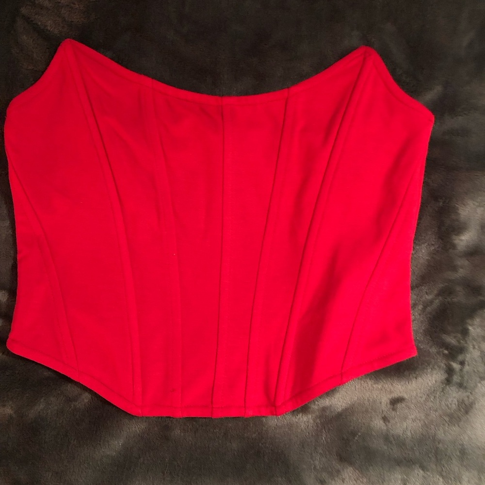 Anthropologie Red Strapless Seamed Top. Size XS - Picture 3 of 7
